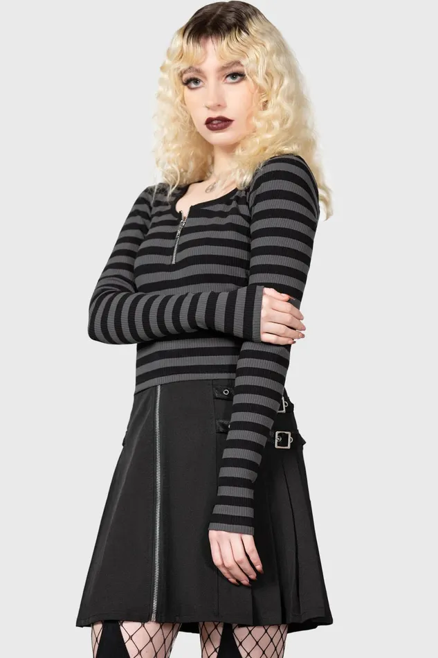 Women Long Sleeves Killstar Izora Ribbed Top GREY