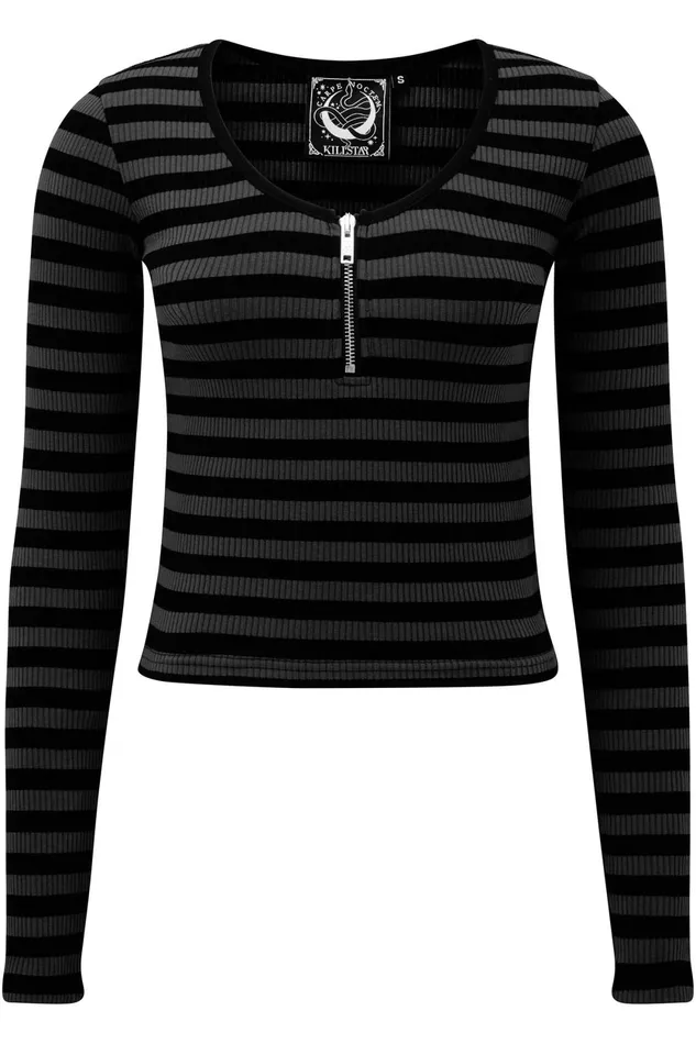 Women Long Sleeves Killstar Izora Ribbed Top GREY