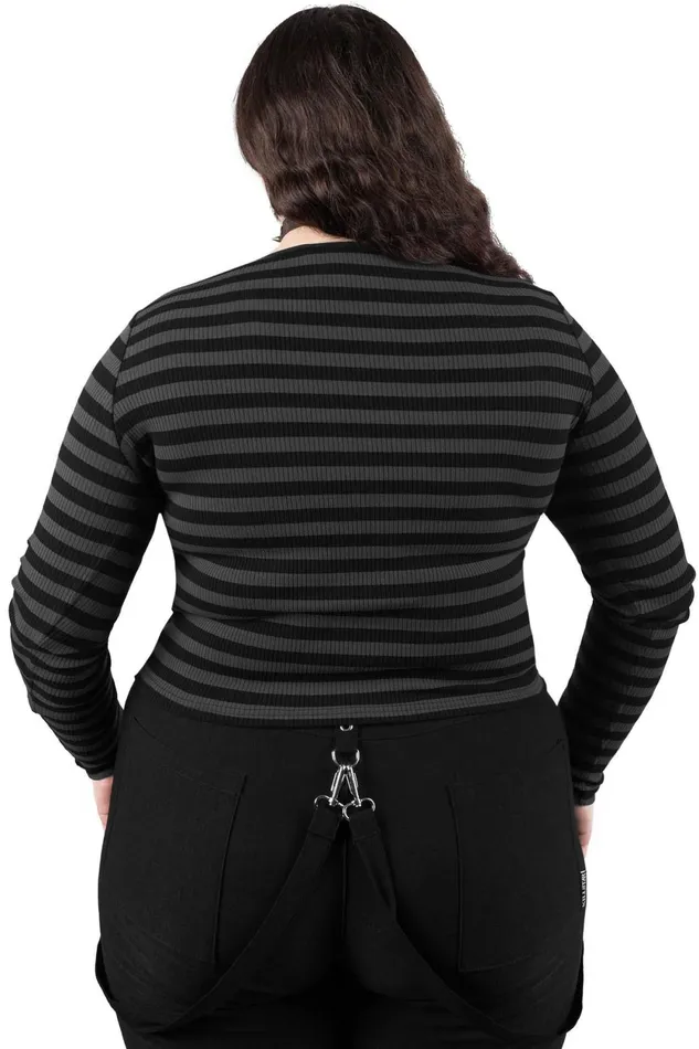Women Long Sleeves Killstar Izora Ribbed Top GREY