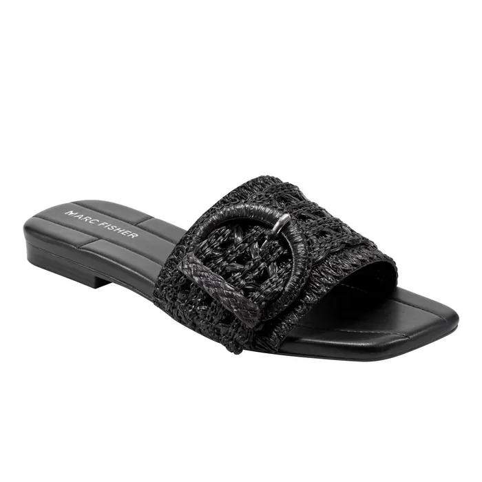 Women Loree Flat Slide Sandal Black Marc Fisher Mules and Slides