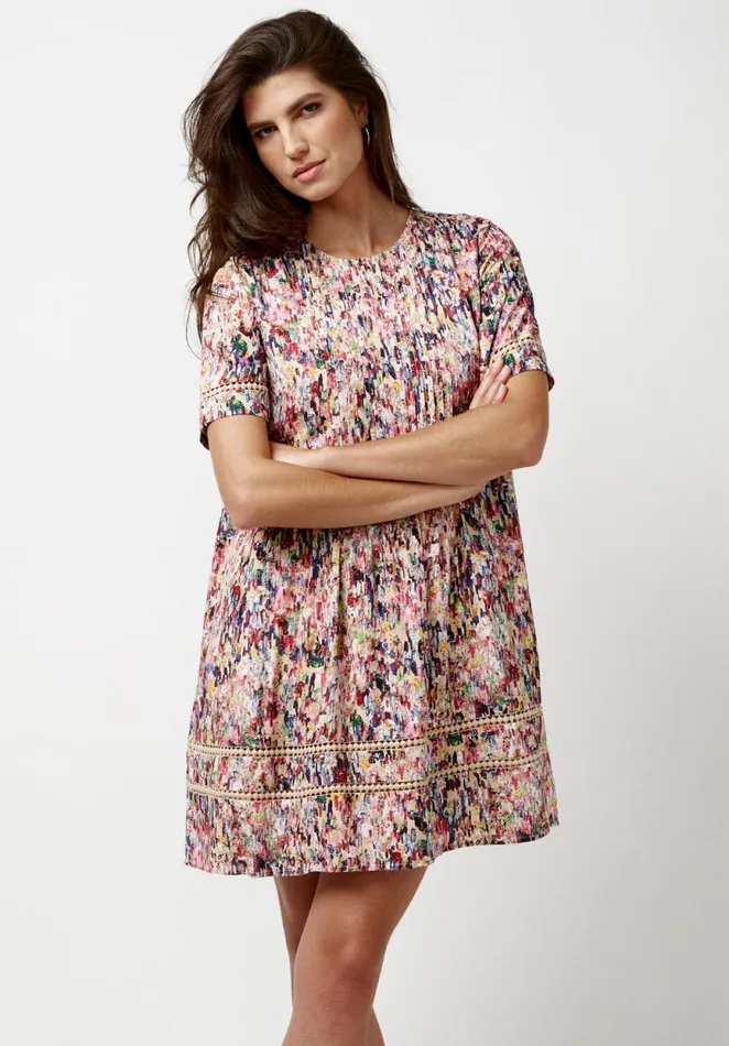 Women Lotus Babydoll Dress Rainbow Mix Buffalo David Bitton Dresses and Jumpsuits