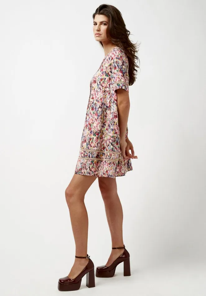 Women Lotus Babydoll Dress Rainbow Mix Buffalo David Bitton Dresses and Jumpsuits