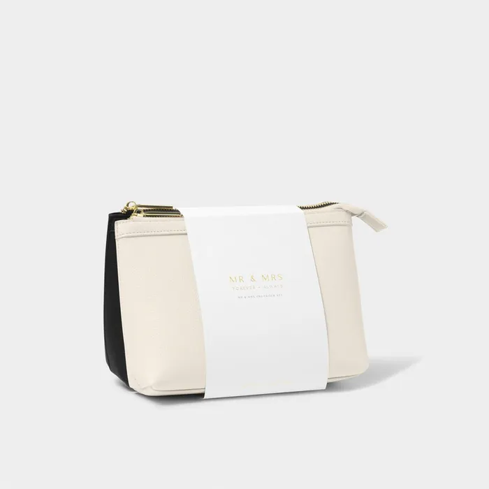 Women Makeup and Wash Bags Katie Loxton Wash Bags Set 8211 Mr and Mrs 8211 Black and Off White