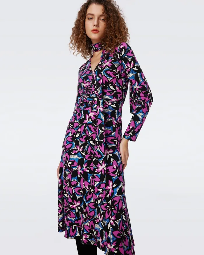 Women Marsha Dress Fishnet Floral Purple Blush DVF Dresses