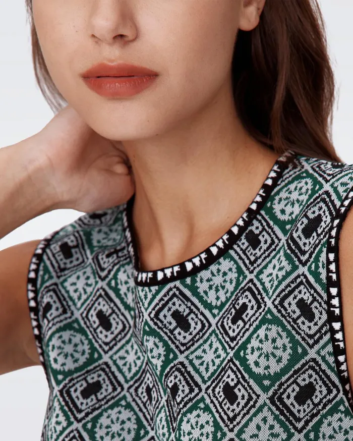 Women Medusa Knit Jacquard Dress Paper Cut Geo DVF Dresses