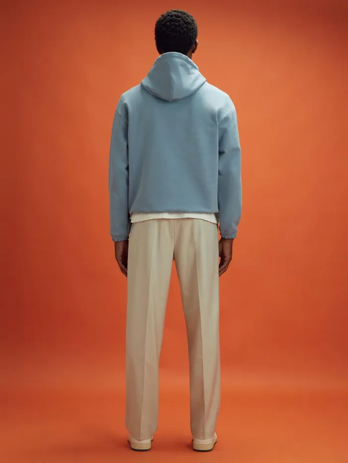WomenMen Reiss Tops F1 Leather Patch Drawstring Hoodie Soft Blue