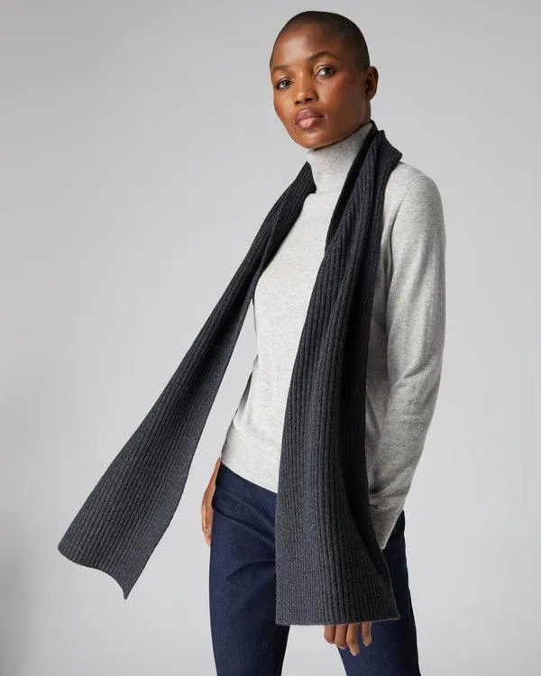 WomenMen Unisex Short Ribbed Cashmere ScarfIn Dark Charcoal Grey Dark Charcoal Grey NPeal Cashmere Scarves