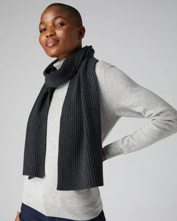 WomenMen Unisex Short Ribbed Cashmere ScarfIn Dark Charcoal Grey Dark Charcoal Grey NPeal Cashmere Scarves