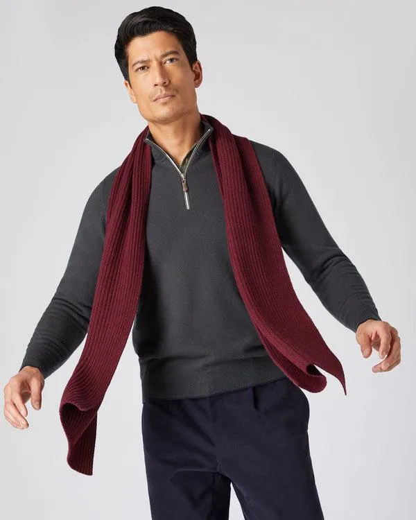 WomenMen Unisex Short Ribbed Cashmere ScarfIn Shiraz Melange Red Shiraz Melange Red NPeal Cashmere Scarves