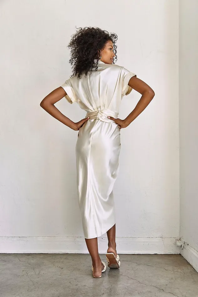 Women Midi Dresses Free People Short Sleeve Shirtdress Champagne