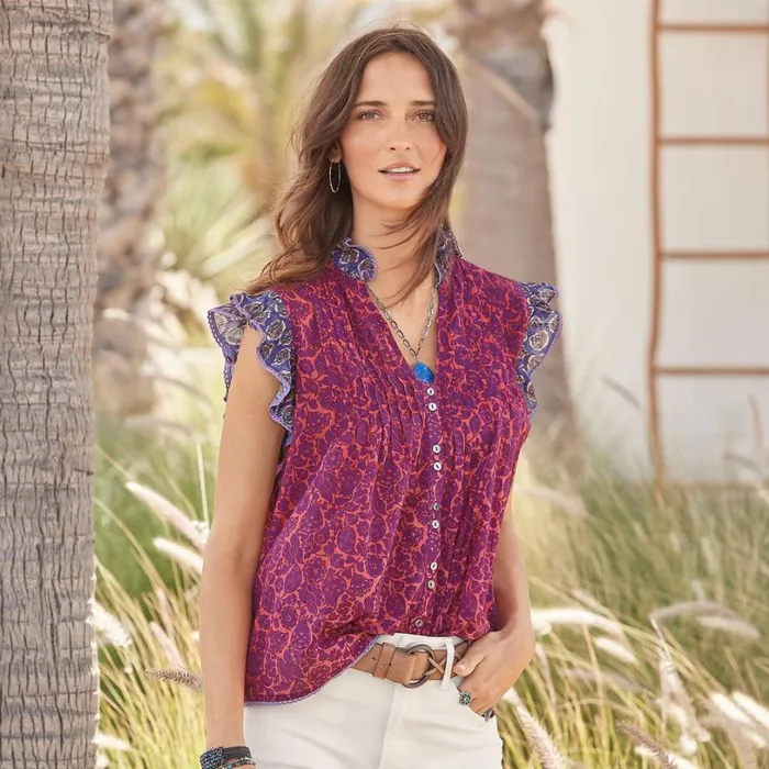 Women Millicent Ruffle Top Fuchsia Sundance Catalog Tops