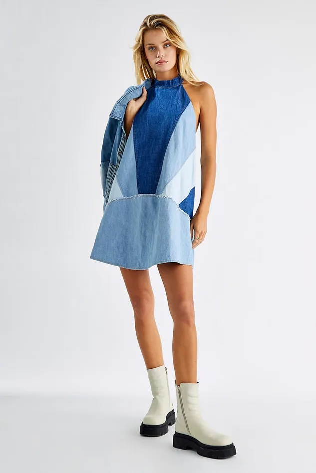 Women Mini Dresses Free People Rising Sun Mini Dress Moody Blue Combo
