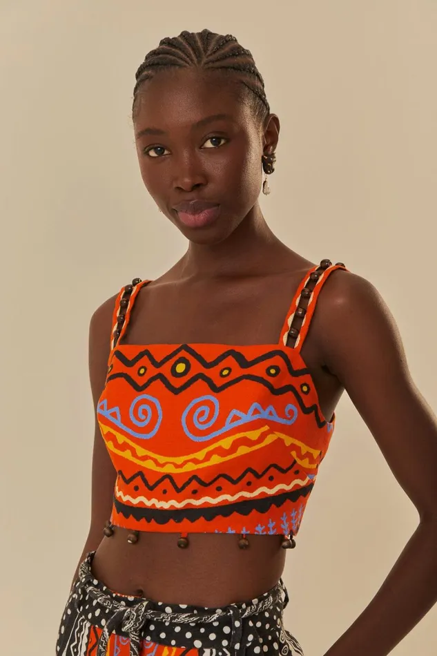 Women Mixed Myriad Sleeveless Top Myriad Orange FARM Rio Crop Tops
