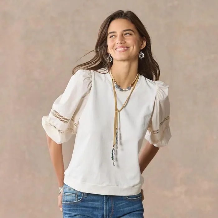 Women Molly Mixed Media Sweatshirt Ivory Sundance Catalog Tops