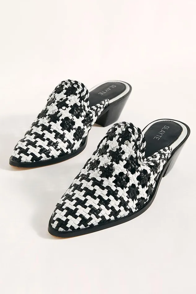 Women Mules Free People Aspyn Woven Mules Black White