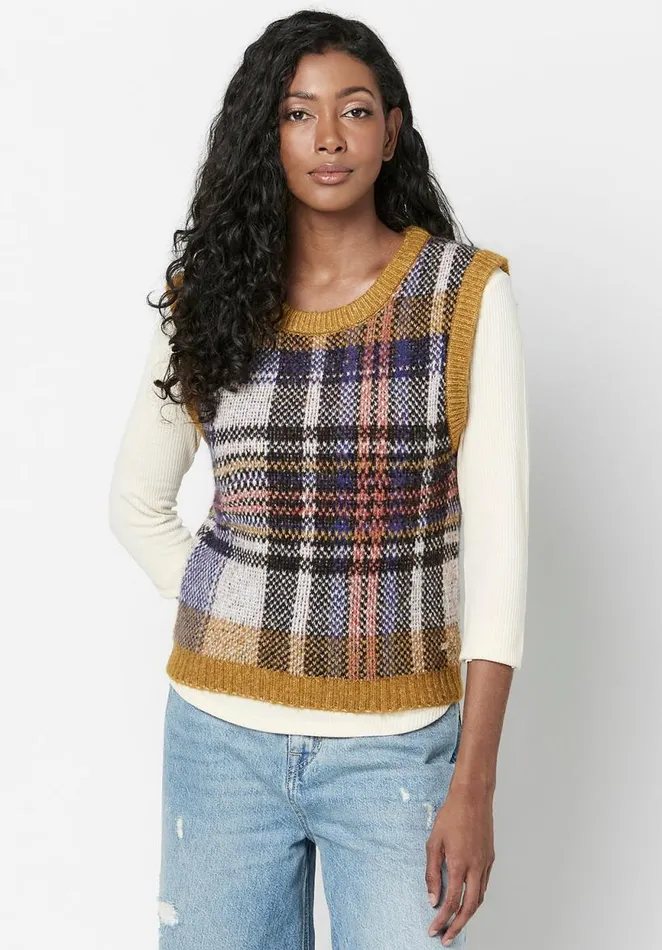 Women Neva Tartan Sweater Vest Tartan Buffalo David Bitton Sweaters