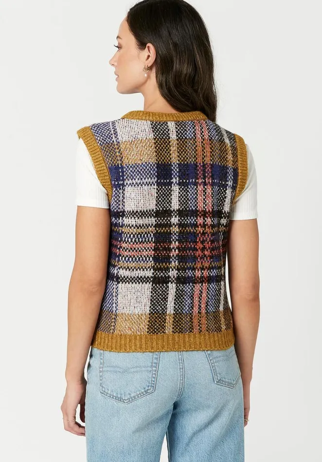 Women Neva Tartan Sweater Vest Tartan Buffalo David Bitton Sweaters