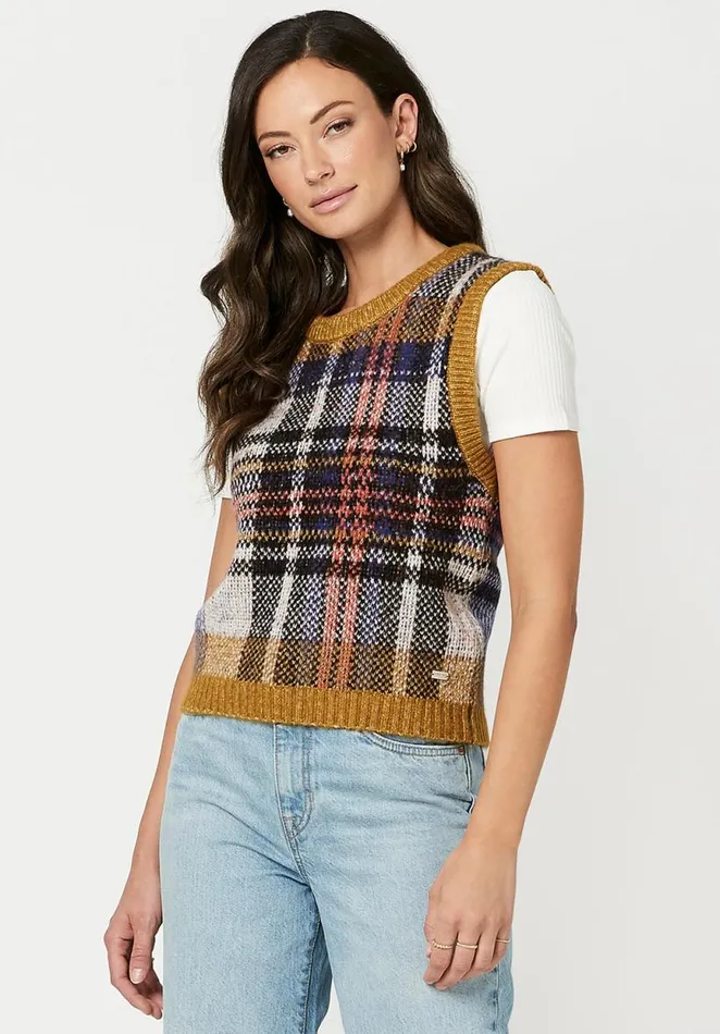 Women Neva Tartan Sweater Vest Tartan Buffalo David Bitton Sweaters