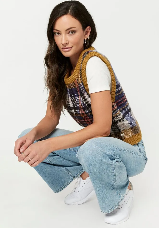 Women Neva Tartan Sweater Vest Tartan Buffalo David Bitton Sweaters