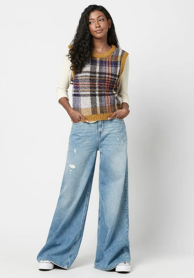 Women Neva Tartan Sweater Vest Tartan Buffalo David Bitton Sweaters