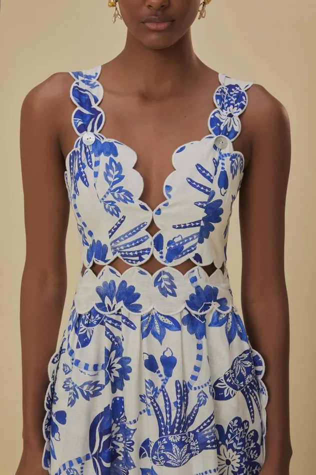 Women OffWhite Flowerful Birds Lenzing Ecovero Euroflax Midi Dress Flowerful Birds Offwhite FARM Rio Midi Dresses