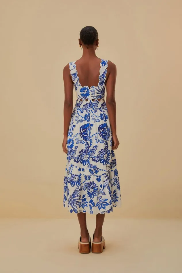 Women OffWhite Flowerful Birds Lenzing Ecovero Euroflax Midi Dress Flowerful Birds Offwhite FARM Rio Midi Dresses