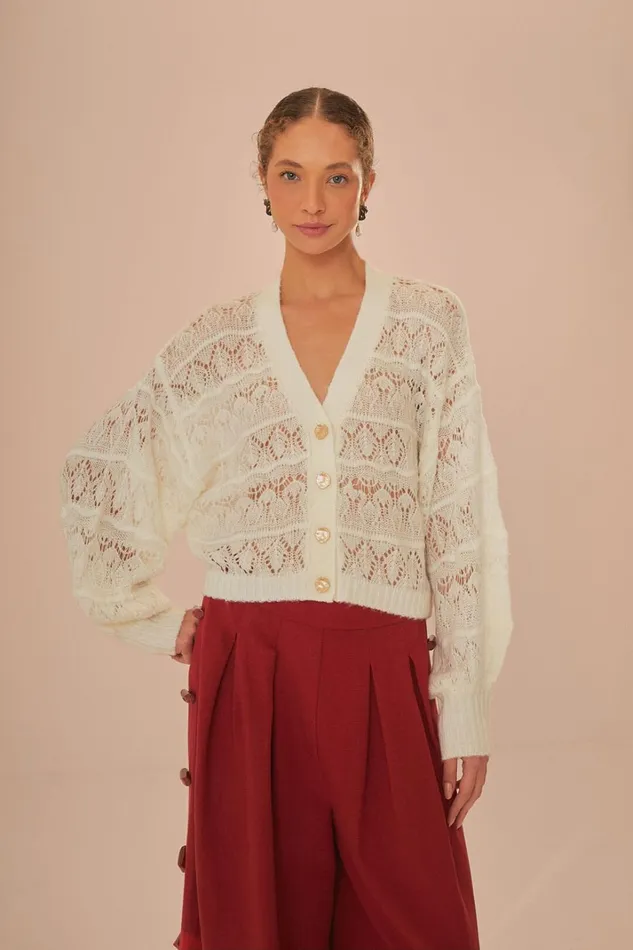 Women OffWhite Textured Knit Cardigan Offwhite FARM Rio Cardigans