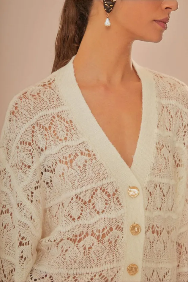 Women OffWhite Textured Knit Cardigan Offwhite FARM Rio Cardigans