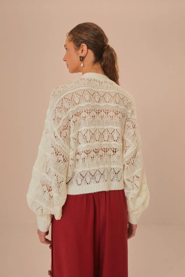 Women OffWhite Textured Knit Cardigan Offwhite FARM Rio Cardigans