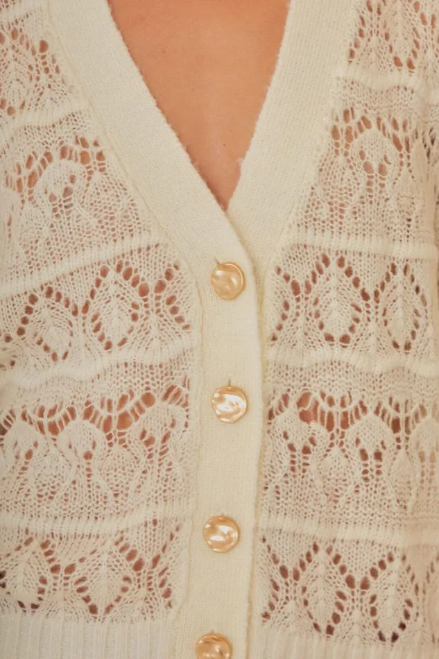 Women OffWhite Textured Knit Cardigan Offwhite FARM Rio Cardigans