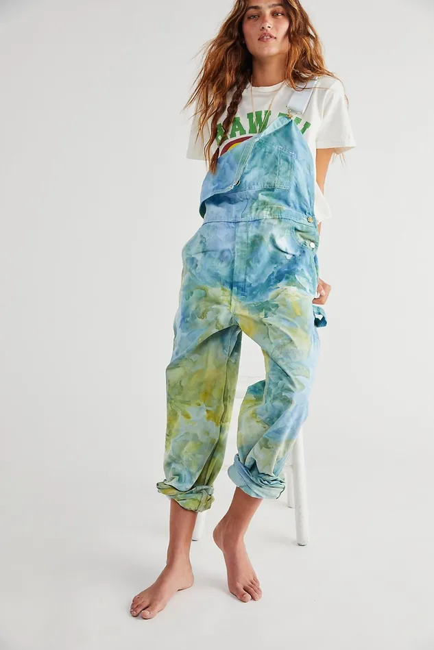 Women Overalls Free People Riverside Tool and Dye Tie Dye Overalls Beta