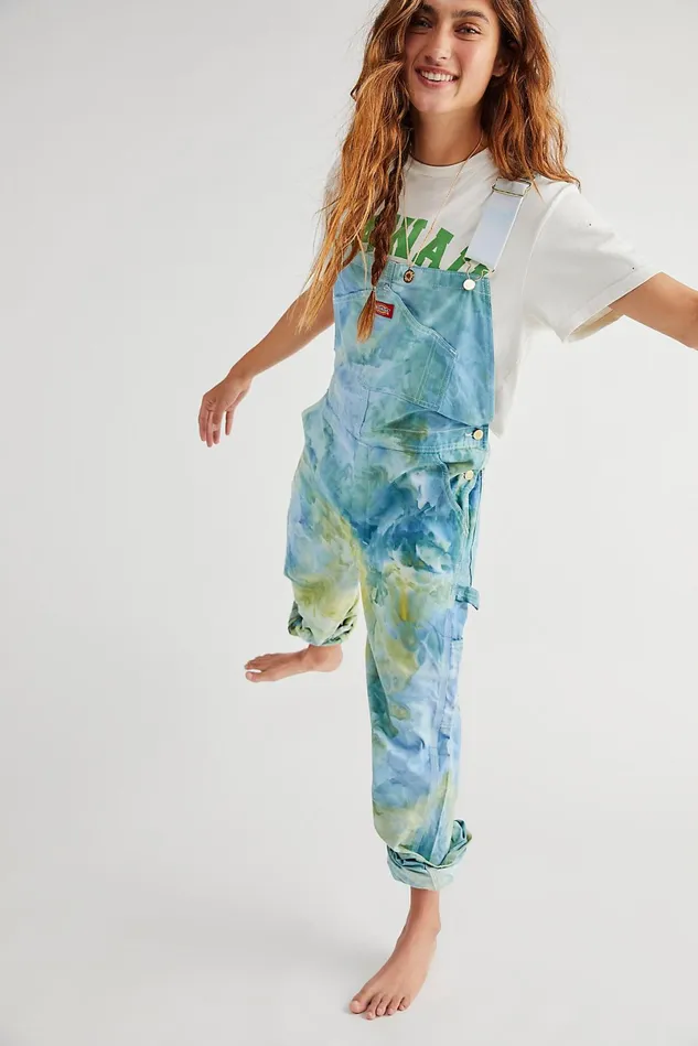 Women Overalls Free People Riverside Tool and Dye Tie Dye Overalls Beta