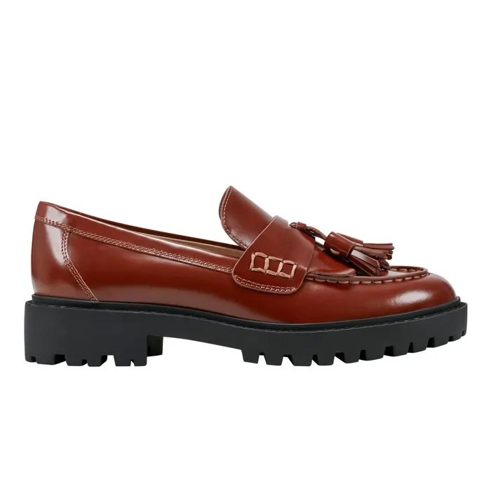 Women Ozzie Tassle Loafer Brown Leather Marc Fisher Loafers and Flats
