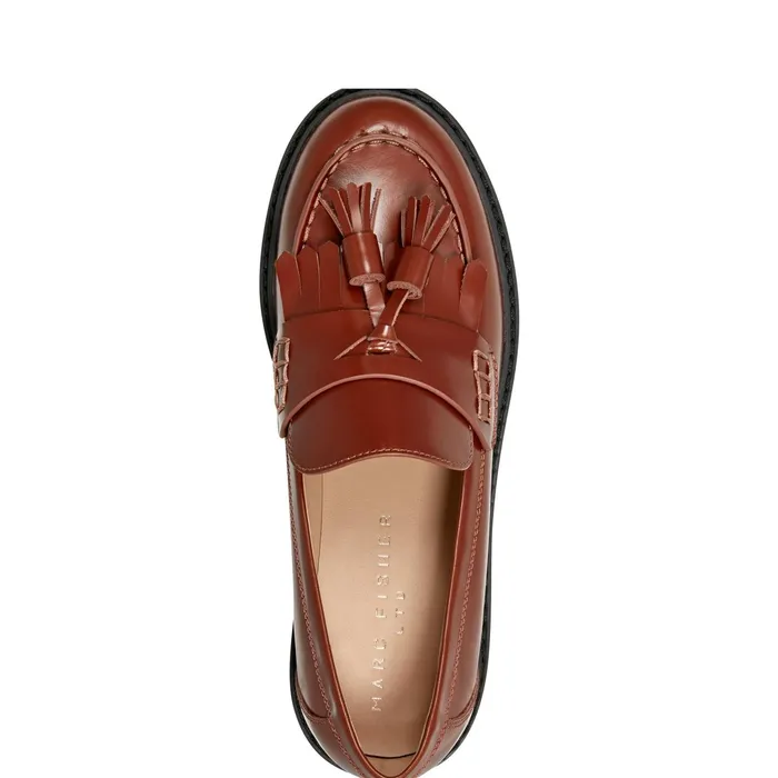 Women Ozzie Tassle Loafer Brown Leather Marc Fisher Loafers and Flats