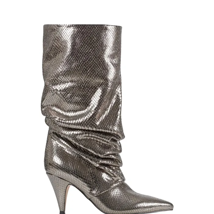 Women Paityn Scrunch Dress Boot Pewter Leather Marc Fisher Boots