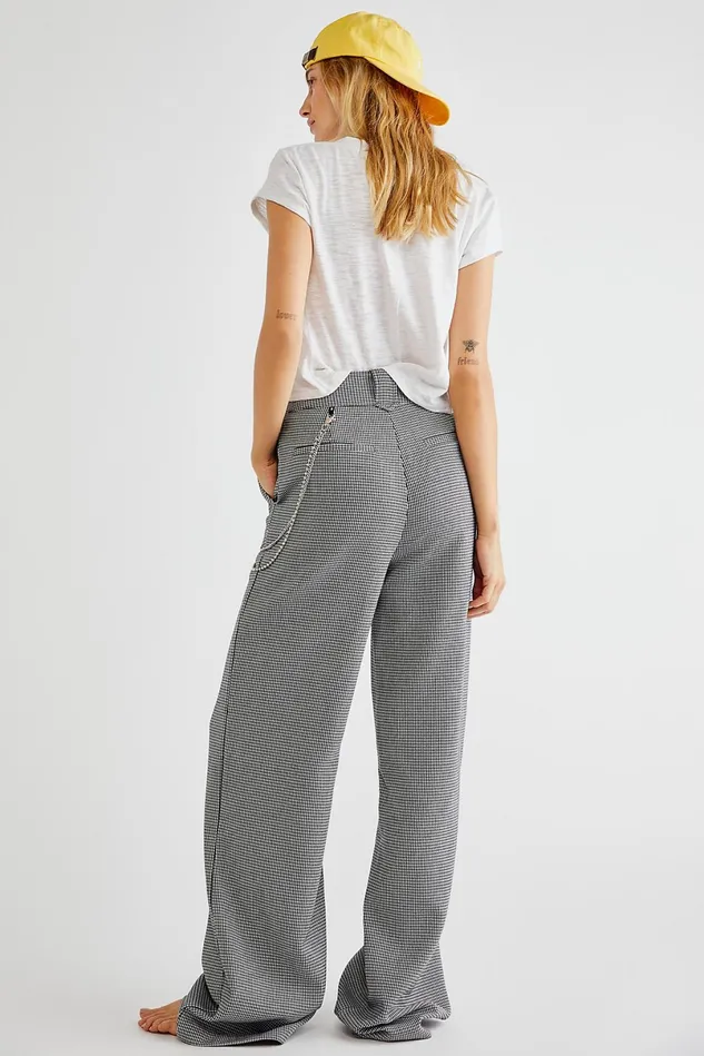 Women Pants Free People ZGY Wide Leg Pants Black White Houndstooth