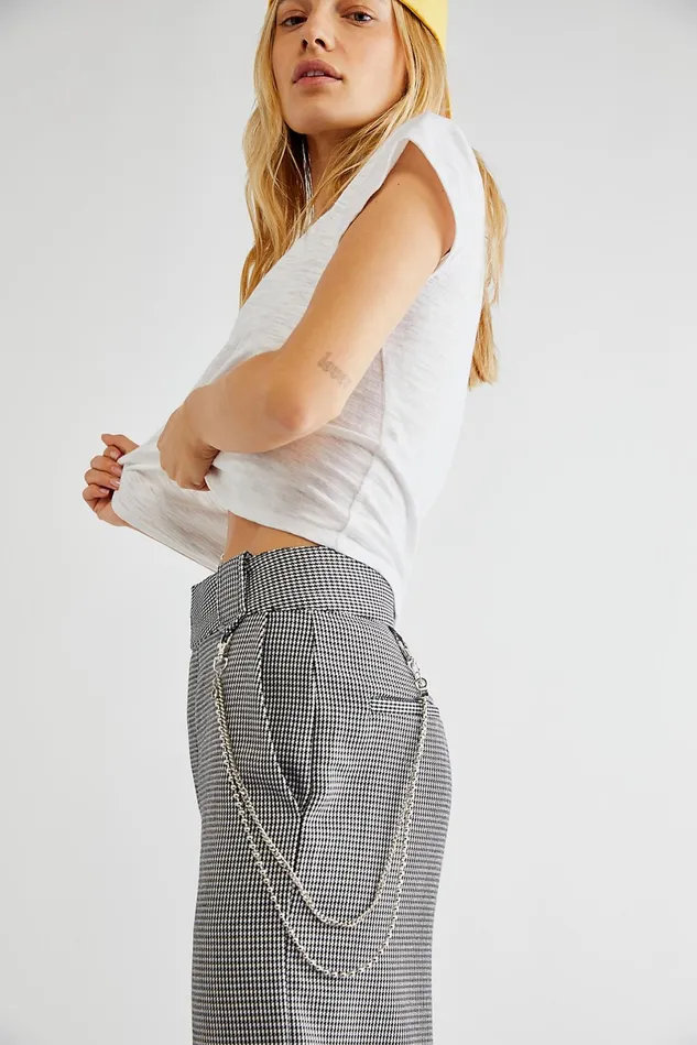 Women Pants Free People ZGY Wide Leg Pants Black White Houndstooth