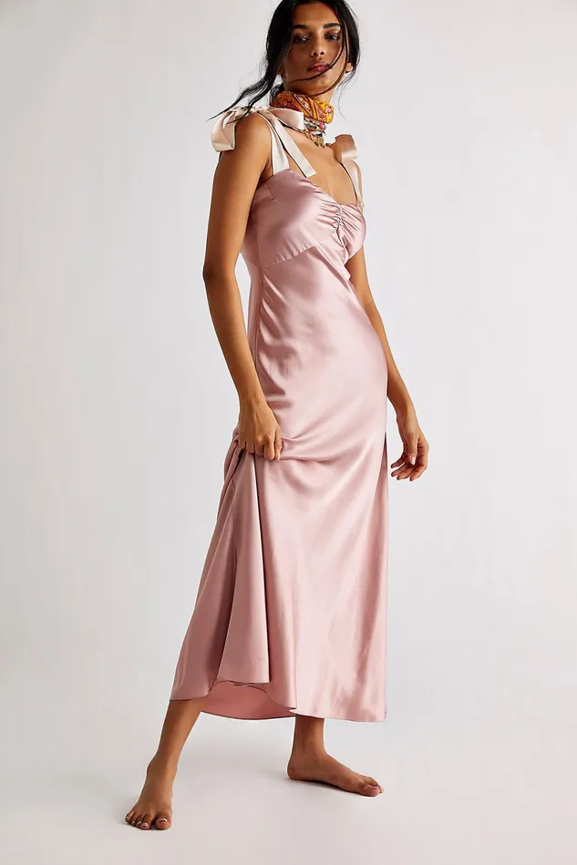 Women Party Dresses Free People Bow Tie Strap Midi Dress Mauve