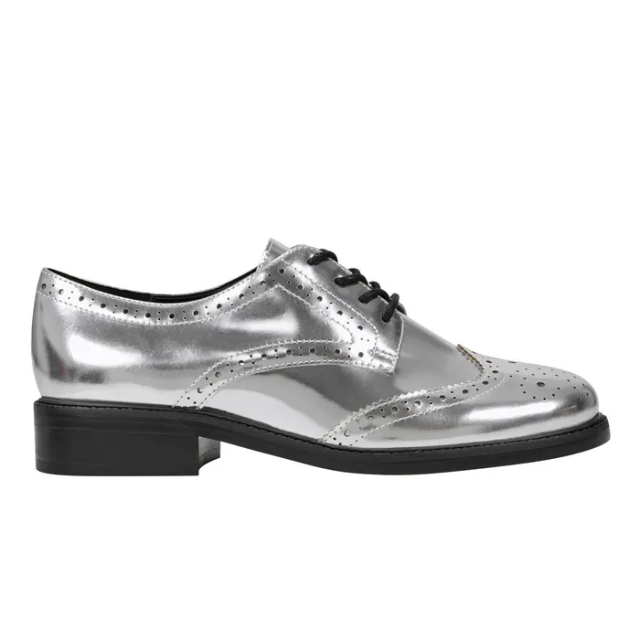 Women Perrie LaceUp Oxford Silver Leather Marc Fisher Loafers and Flats