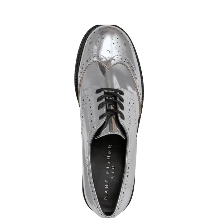 Women Perrie LaceUp Oxford Silver Leather Marc Fisher Loafers and Flats