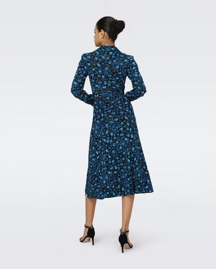 Women Phoenix Reversible Mesh Wrap Dress Hendrix Floral Teal And Fleetwood Folk Blue DVF Dresses
