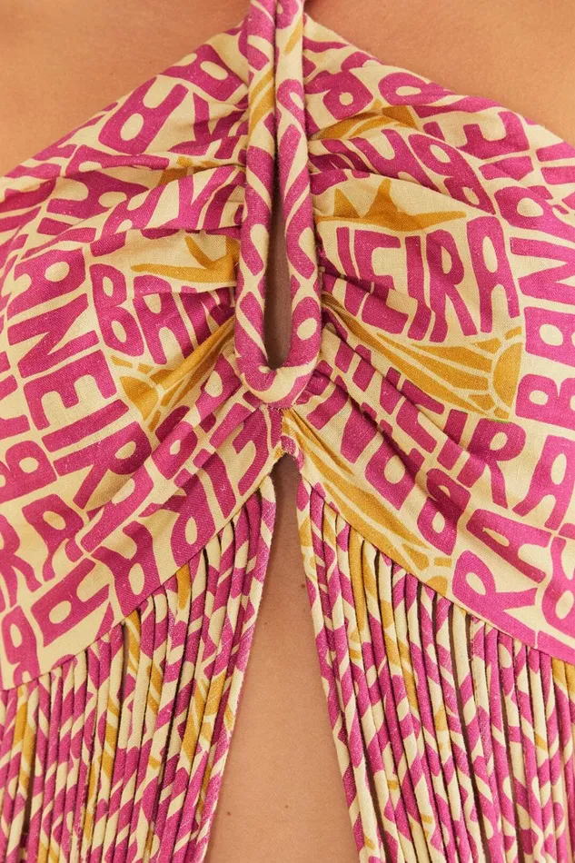 Women Pink Typographic Banana Fringe Top Banana Typographic Pink FARM Rio Crop Tops