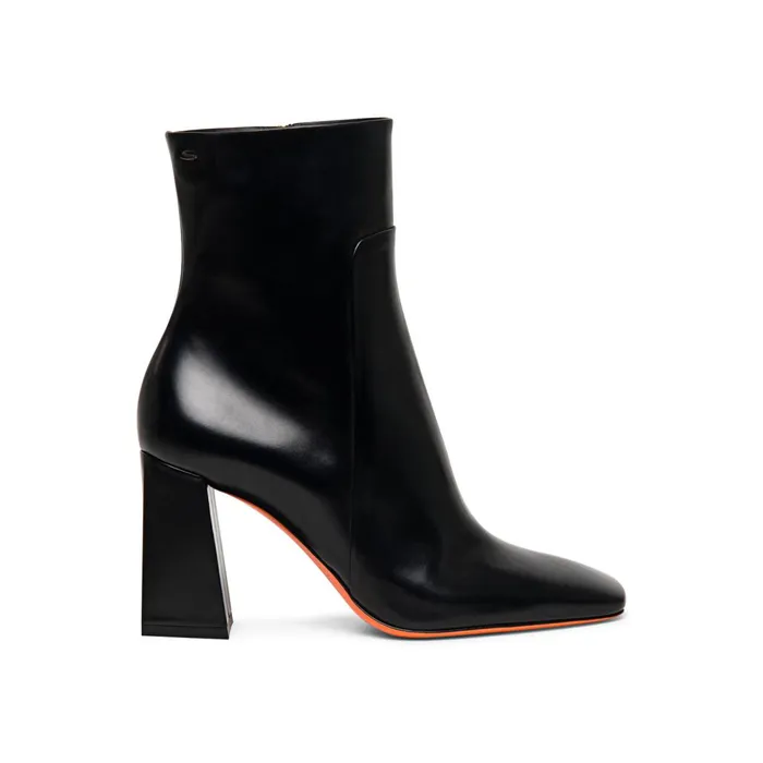 Women Polished Black Leather HighHeel Ankle Boot Santoni Boots and Ankle Boots