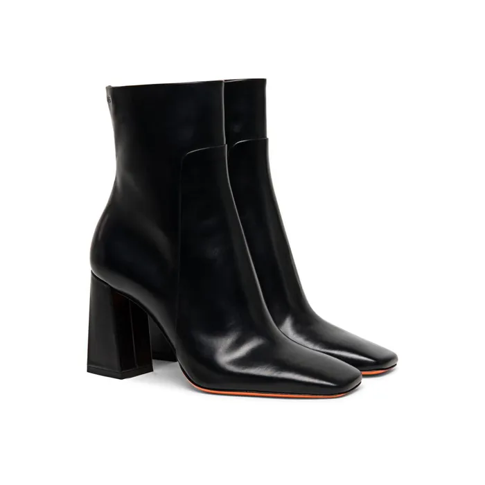Women Polished Black Leather HighHeel Ankle Boot Santoni Boots and Ankle Boots