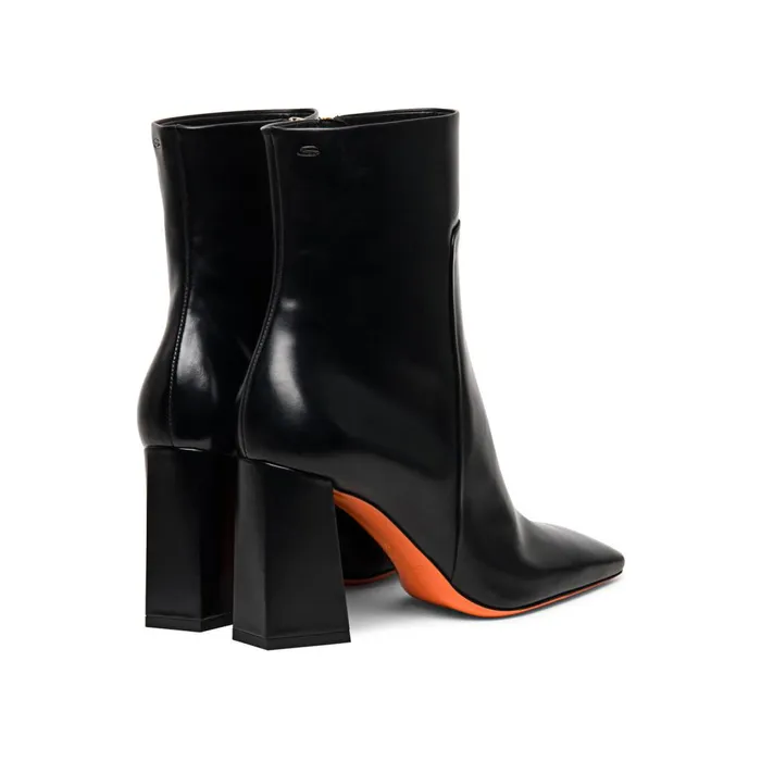Women Polished Black Leather HighHeel Ankle Boot Santoni Boots and Ankle Boots