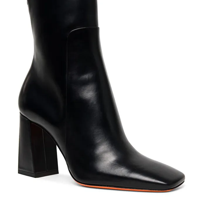 Women Polished Black Leather HighHeel Ankle Boot Santoni Boots and Ankle Boots