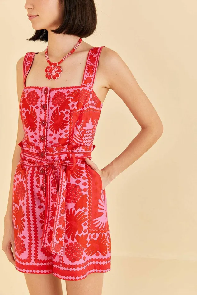 Women Red Jungle Scarf Romper Jungle Scarf Red FARM Rio Rompers