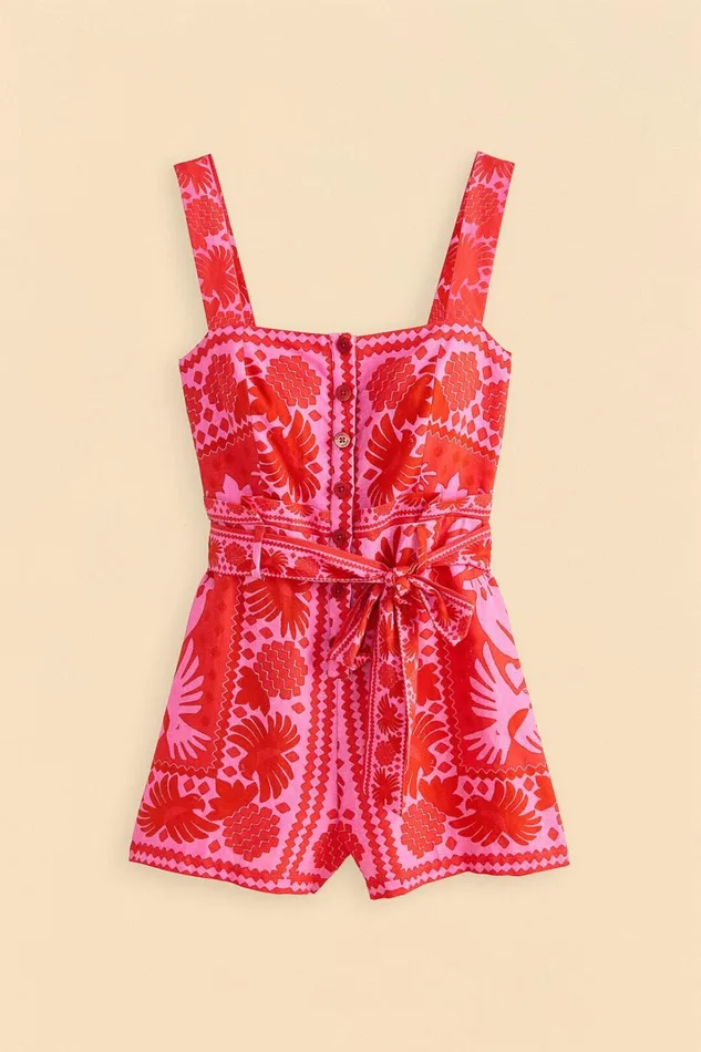 Women Red Jungle Scarf Romper Jungle Scarf Red FARM Rio Rompers