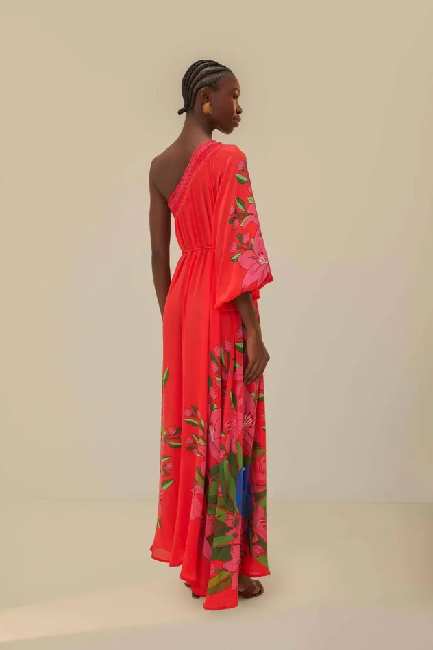 Women Red Summer Foliage Scarf Maxi Dress Summer Foliage Scarf Red FARM Rio Maxi Dresses