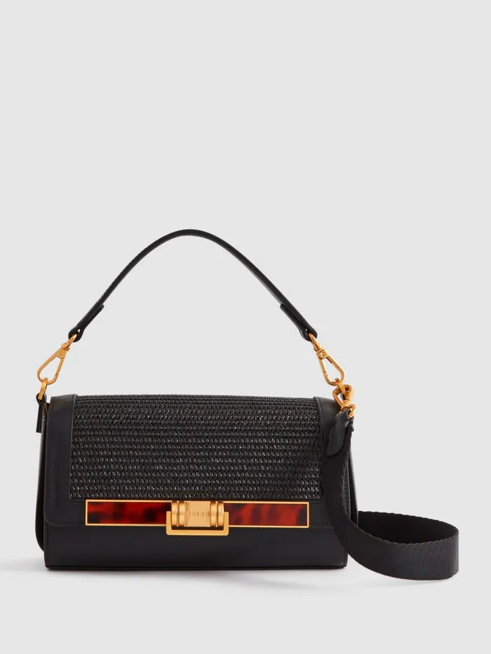 Women Reiss Bags Ivy Leather Raffia Baguette Bag Black